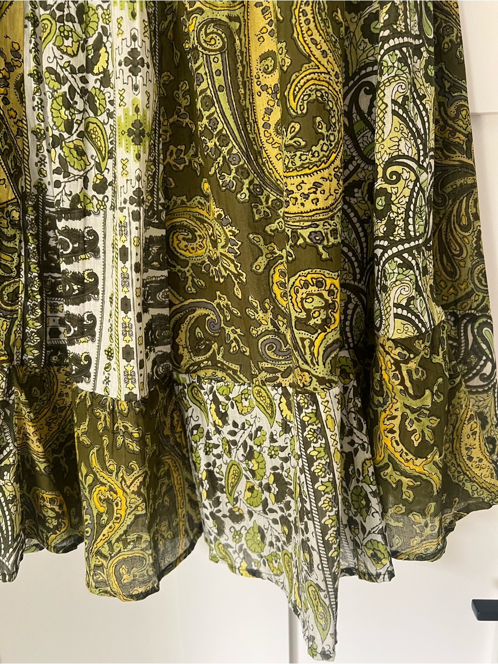 Solitaire Patchwork Print Paisley Boho Maxi Skirt Smocked Waist Size S - Picture 6 of 10